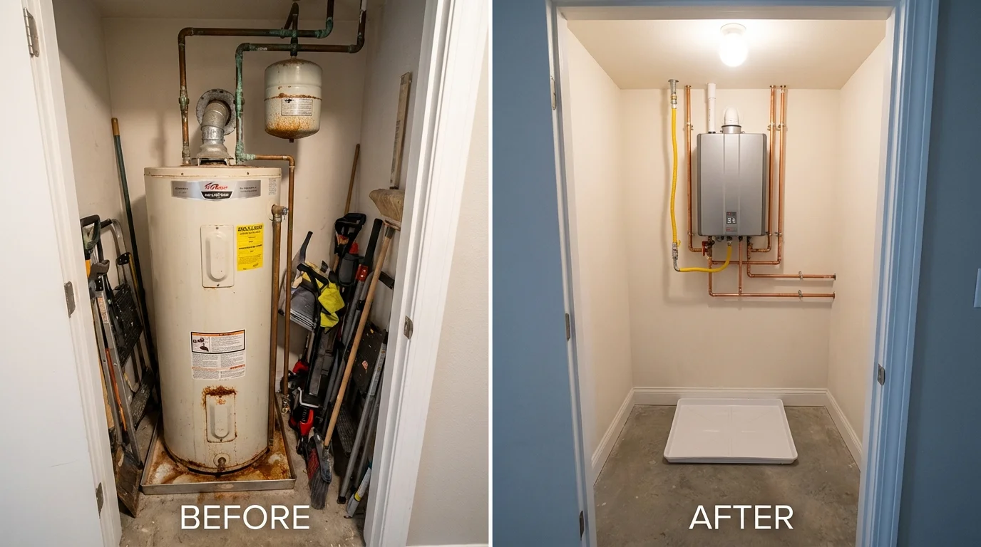 Tank water heater versus wall-mounted tankless unit comparison for Arcadia, CA homeowners